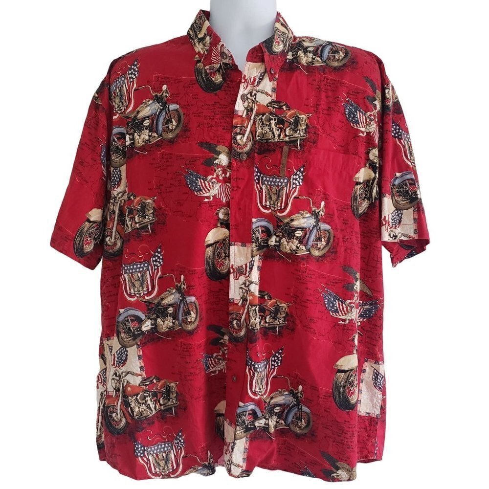 North River Patriotic Shirt Motorcycles Eagles American Flag Button Down Mens XL